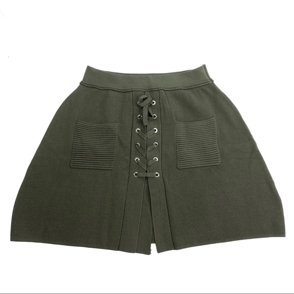 FEW MODA Olive Lace-Up A-Line Knit Skirt Size S - Picture 2 of 14